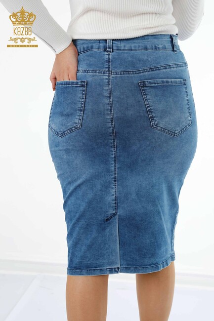 Women's Denim Skirt With Pocket Blue - 4185 | KAZEE - Thumbnail