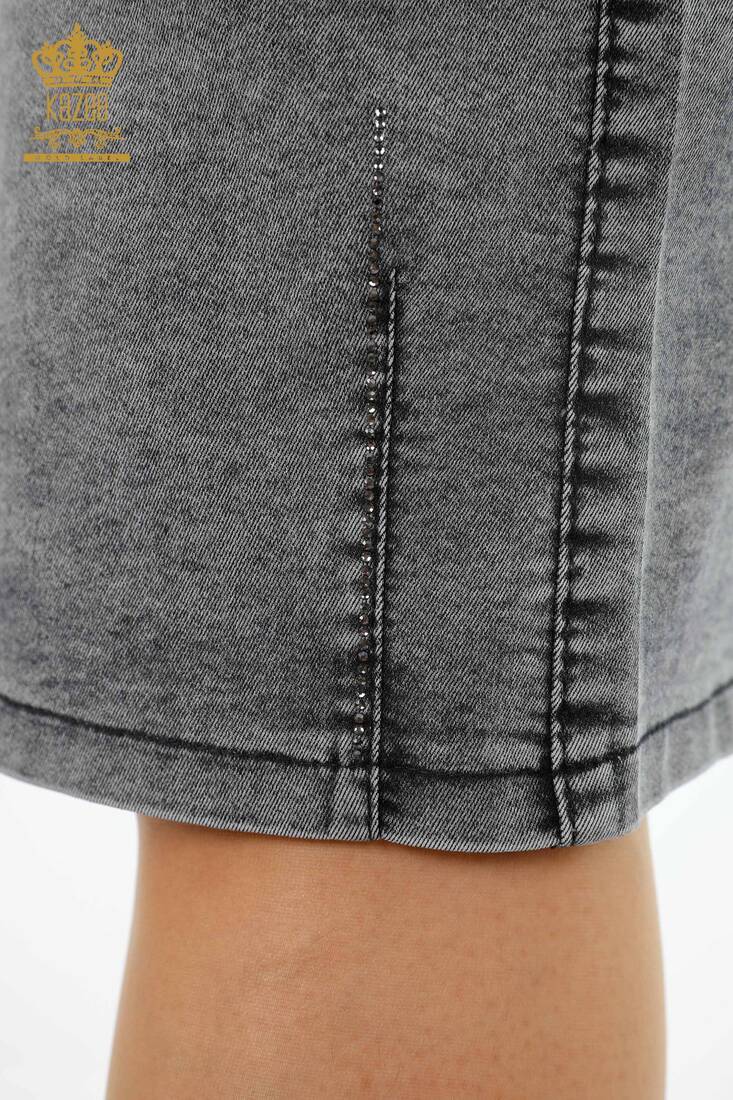 Women's Denim Skirt Stone Embroidered Gray - 4182 | KAZEE