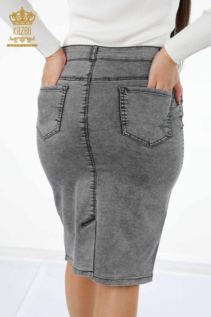 Women's Denim Skirt Stone Embroidered Gray - 4182 | KAZEE - Thumbnail