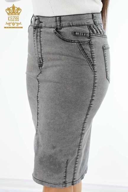 Women's Denim Skirt Zebra Stone Embroidered Gray - 4180 | KAZEE - Thumbnail