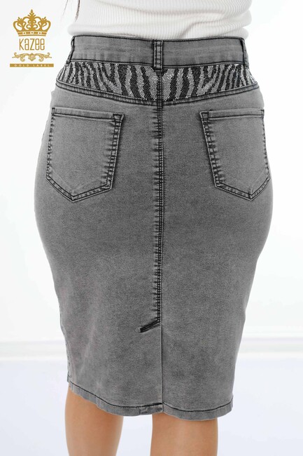 Women's Denim Skirt Zebra Stone Embroidered Gray - 4180 | KAZEE - Thumbnail