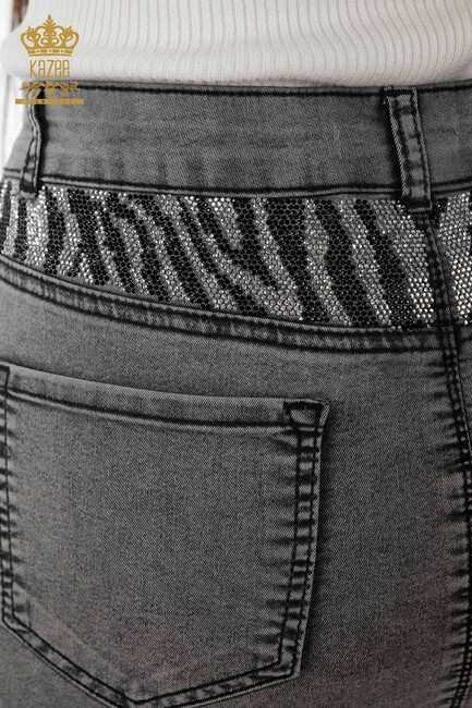 Women's Denim Skirt Zebra Stone Embroidered Gray - 4180 | KAZEE - Thumbnail