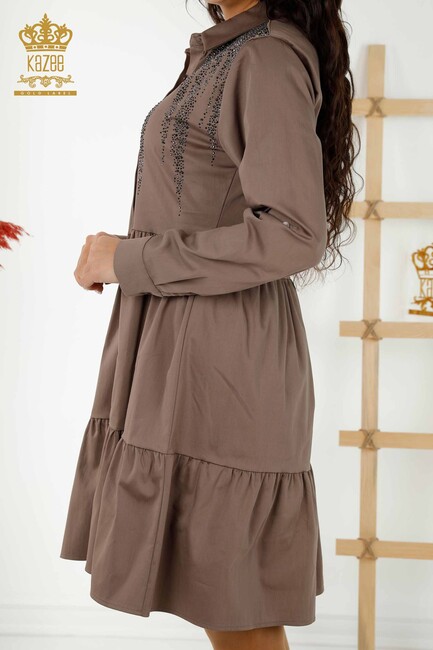 Women's Dress Stone Embroidered Brown - 20229 | KAZEE - Thumbnail