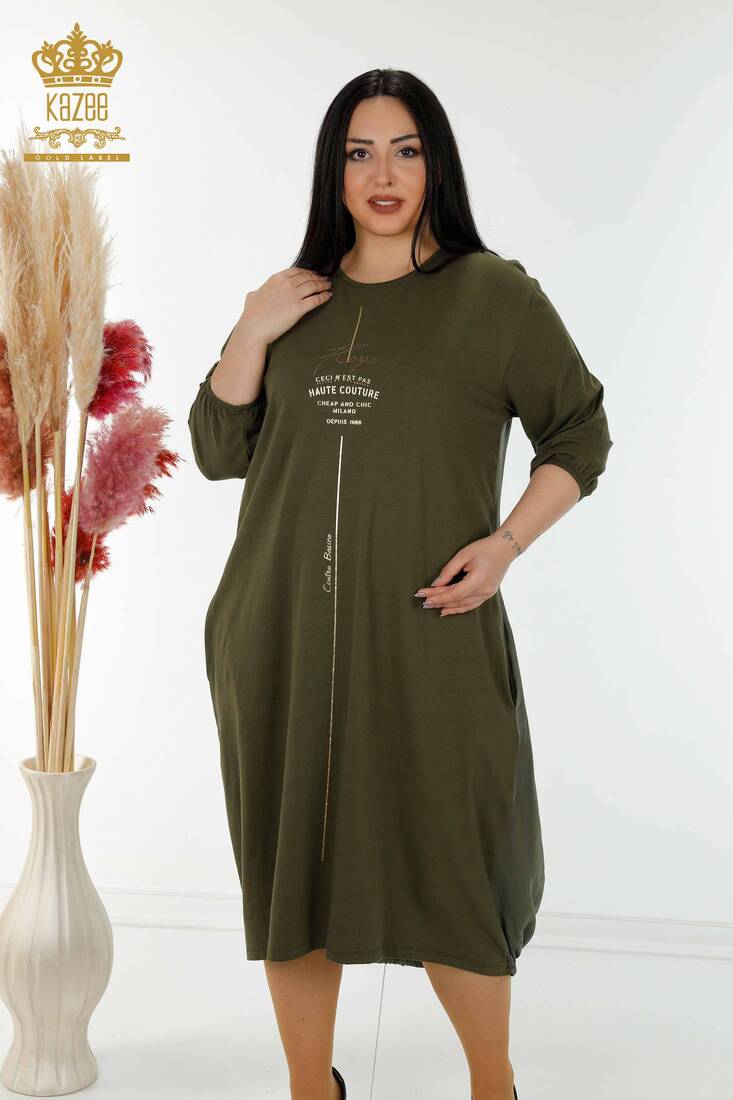 Women's Dress Stone Embroidered Khaki - 20331 | KAZEE