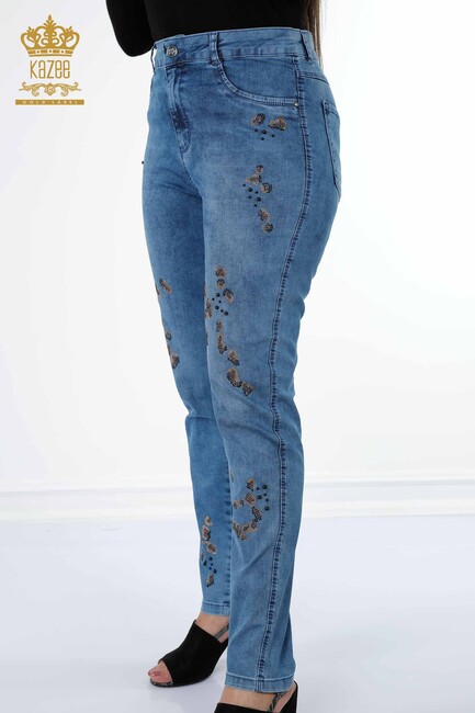 Women's Jeans Colored Stone Embroidered Blue - 3606 | KAZEE - Thumbnail