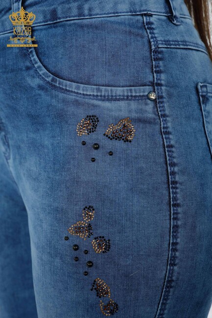 Women's Jeans Colored Stone Embroidered Blue - 3606 | KAZEE - Thumbnail