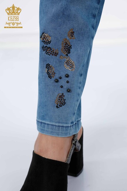 Women's Jeans Colored Stone Embroidered Blue - 3606 | KAZEE - Thumbnail