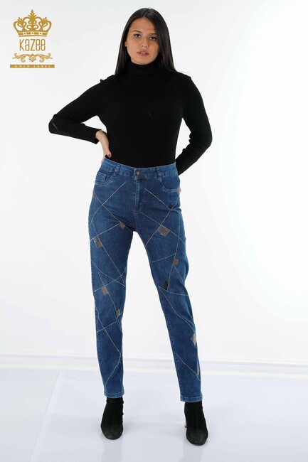 Women's Jeans Blue Crystal Stone Embroidered - 3551 | KAZEE - Thumbnail