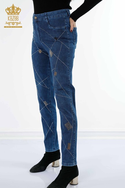 Women's Jeans Blue Crystal Stone Embroidered - 3551 | KAZEE - Thumbnail