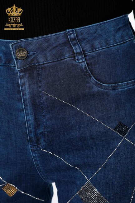 Women's Jeans Blue Crystal Stone Embroidered - 3551 | KAZEE - Thumbnail