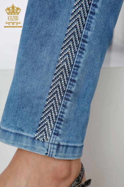 Women's Jeans Blue Crystal Stone Embroidered - 3590 | KAZEE - Thumbnail