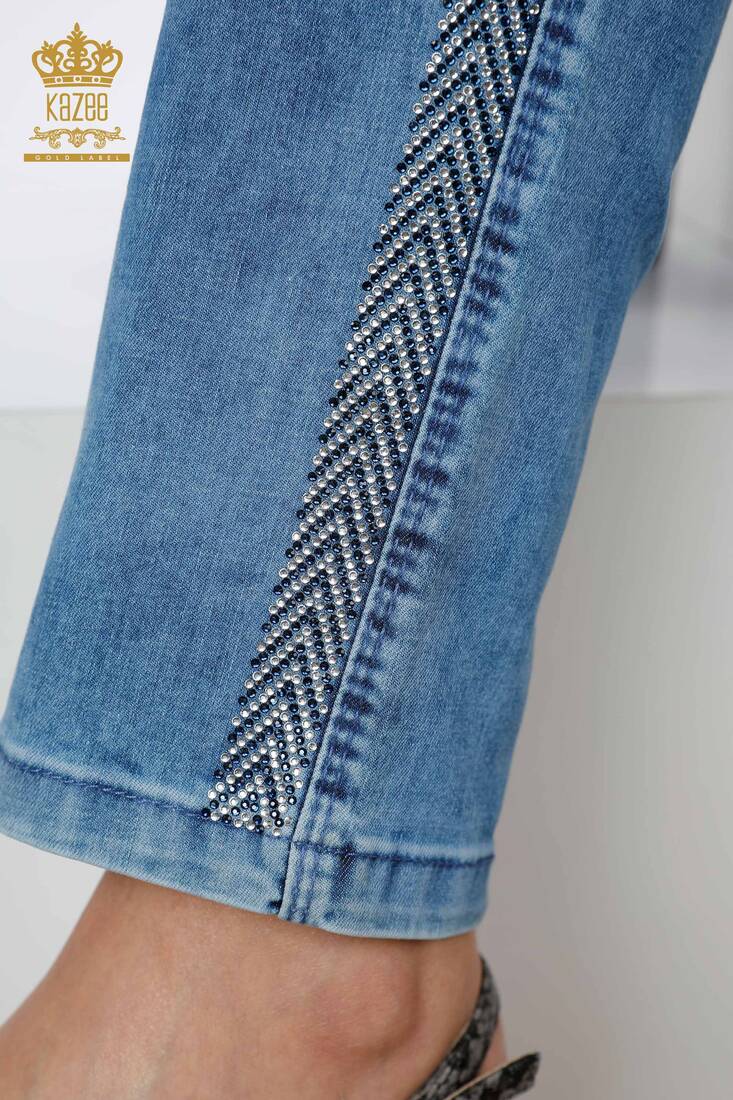 Women's Jeans Blue Crystal Stone Embroidered - 3590 | KAZEE