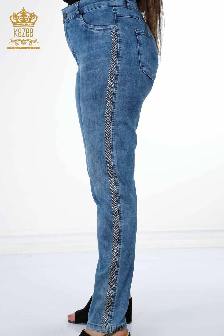 Women's Jeans Blue Crystal Stone Embroidered - 3590 | KAZEE