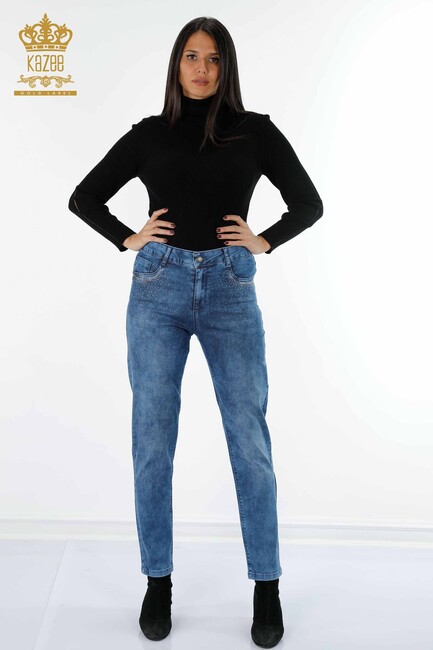 Women's Jeans Pocket Detailed Blue - 3483 | KAZEE - Thumbnail