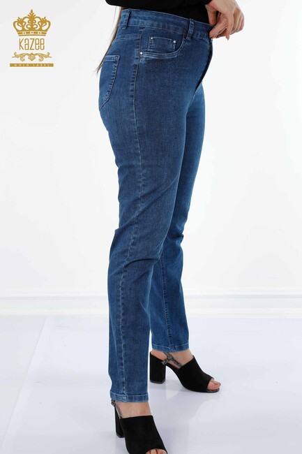 Women's Jeans Colored Stone Embroidered Pocket Detailed Blue - 3588 | KAZEE - Thumbnail