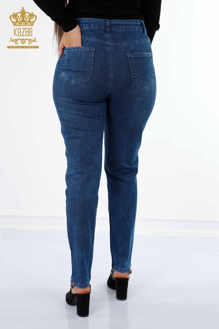 Women's Jeans Colored Stone Embroidered Pocket Detailed Blue - 3588 | KAZEE - Thumbnail