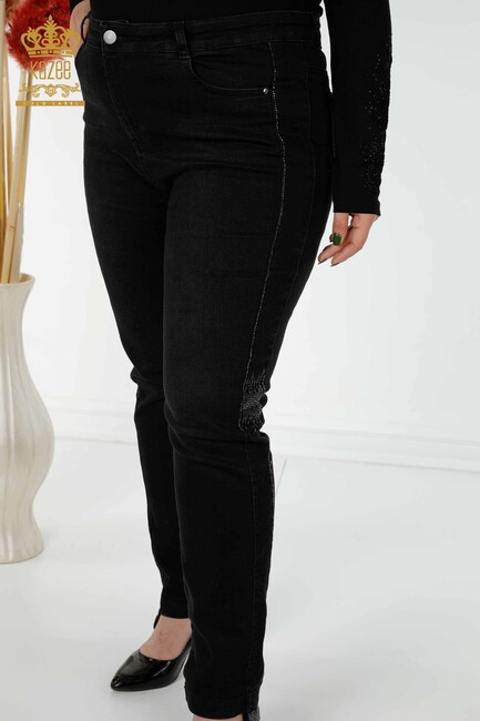 Women's Jeans Stone Embroidered Black - 3653 | KAZEE - Thumbnail