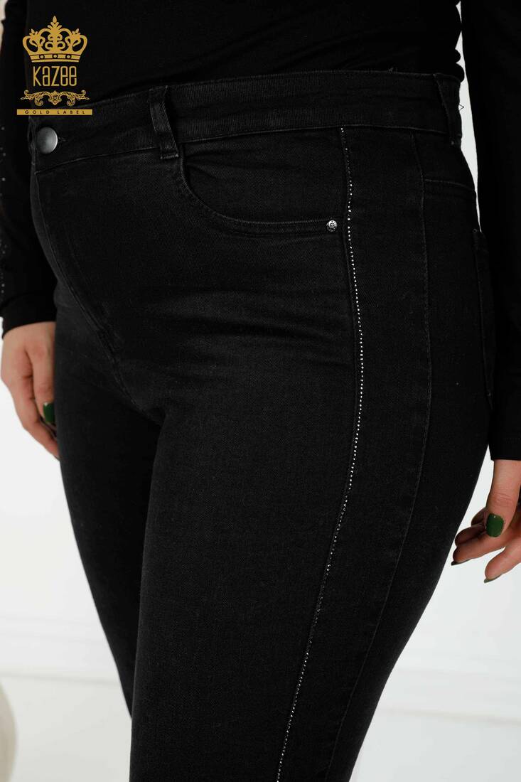 Women's Jeans Stone Embroidered Black - 3653 | KAZEE