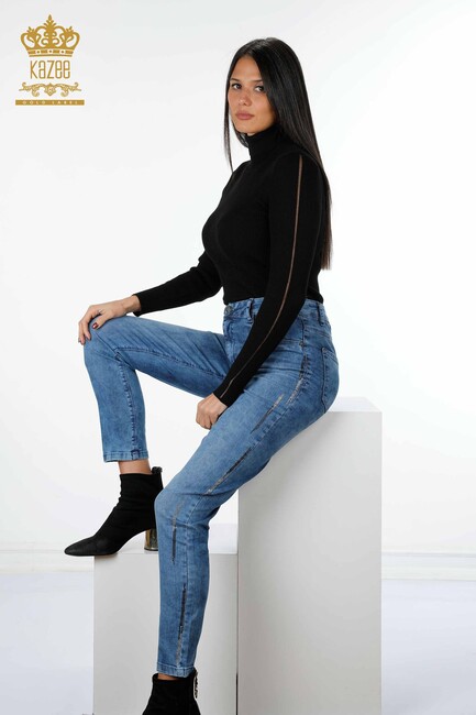 Women's Jeans Stone Embroidered Blue - 3552 | KAZEE - Thumbnail