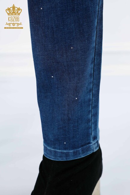 Women's Jeans Stone Embroidered Navy Blue - 3588 | KAZEE - Thumbnail