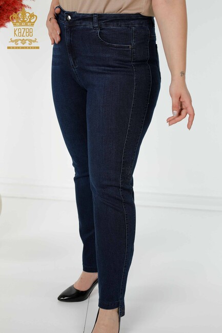 Women's Jeans Stone Embroidered Navy Blue - 3653 | KAZEE - Thumbnail