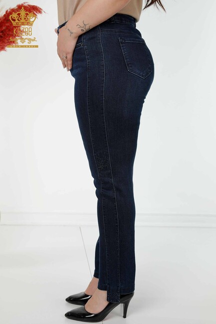 Women's Jeans Stone Embroidered Navy Blue - 3653 | KAZEE - Thumbnail