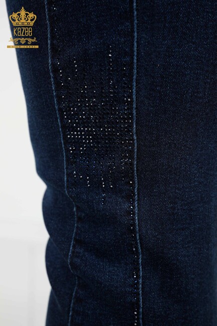 Women's Jeans Stone Embroidered Navy Blue - 3653 | KAZEE - Thumbnail