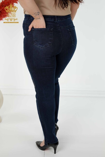 Women's Jeans Stone Embroidered Navy Blue - 3653 | KAZEE - Thumbnail