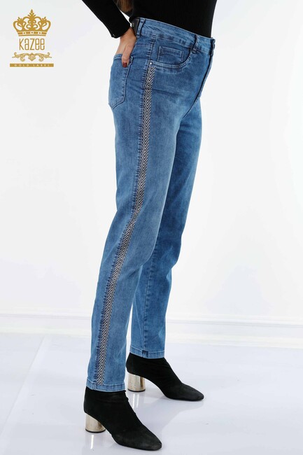 Women's Jeans Striped Stone Embroidered Blue - 3557 | KAZEE - Thumbnail