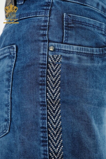 Women's Jeans Striped Stone Embroidered Blue - 3557 | KAZEE - Thumbnail