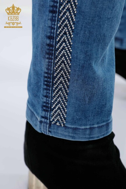 Women's Jeans Striped Stone Embroidered Blue - 3557 | KAZEE - Thumbnail