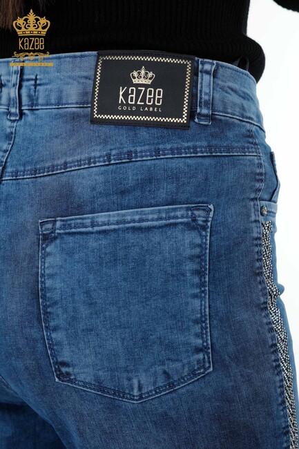 Women's Jeans Striped Stone Embroidered Blue - 3557 | KAZEE - Thumbnail