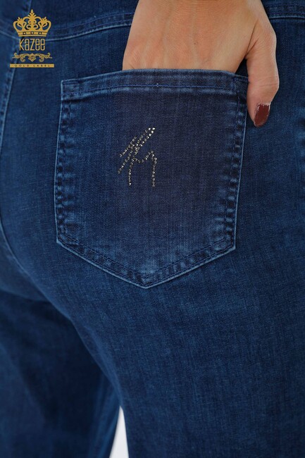 Women's Jeans Striped Stone Embroidered Blue - 3636 | KAZEE - Thumbnail