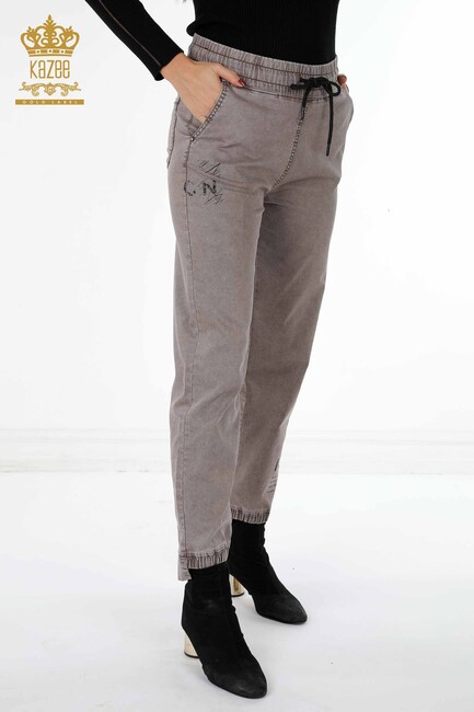 Women's Denim Trousers Tie Detailed Mink - 3499 | KAZEE - Thumbnail