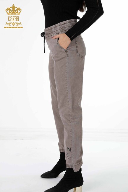 Women's Denim Trousers Tie Detailed Mink - 3499 | KAZEE - Thumbnail