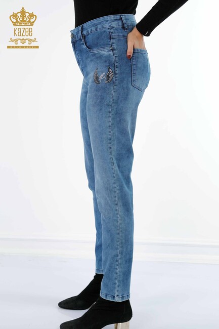 Women's Jeans Wing Detailed Blue - 3553 | KAZEE - Thumbnail