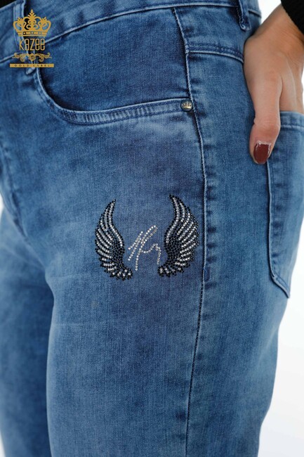 Women's Jeans Wing Detailed Blue - 3553 | KAZEE - Thumbnail