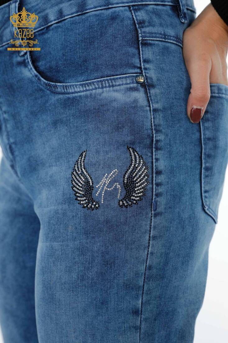 Women's Jeans Wing Detailed Blue - 3553 | KAZEE