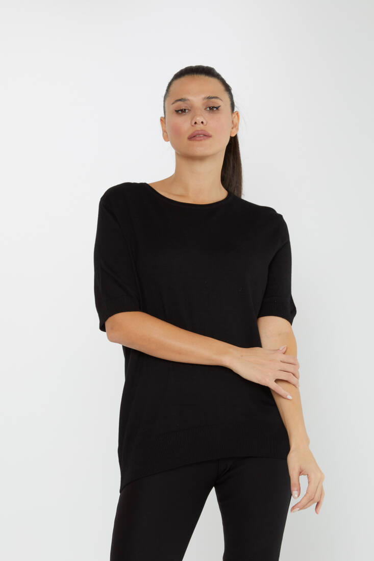 Women's Knitwear American Model Basic Black - 16271 | KAZEE