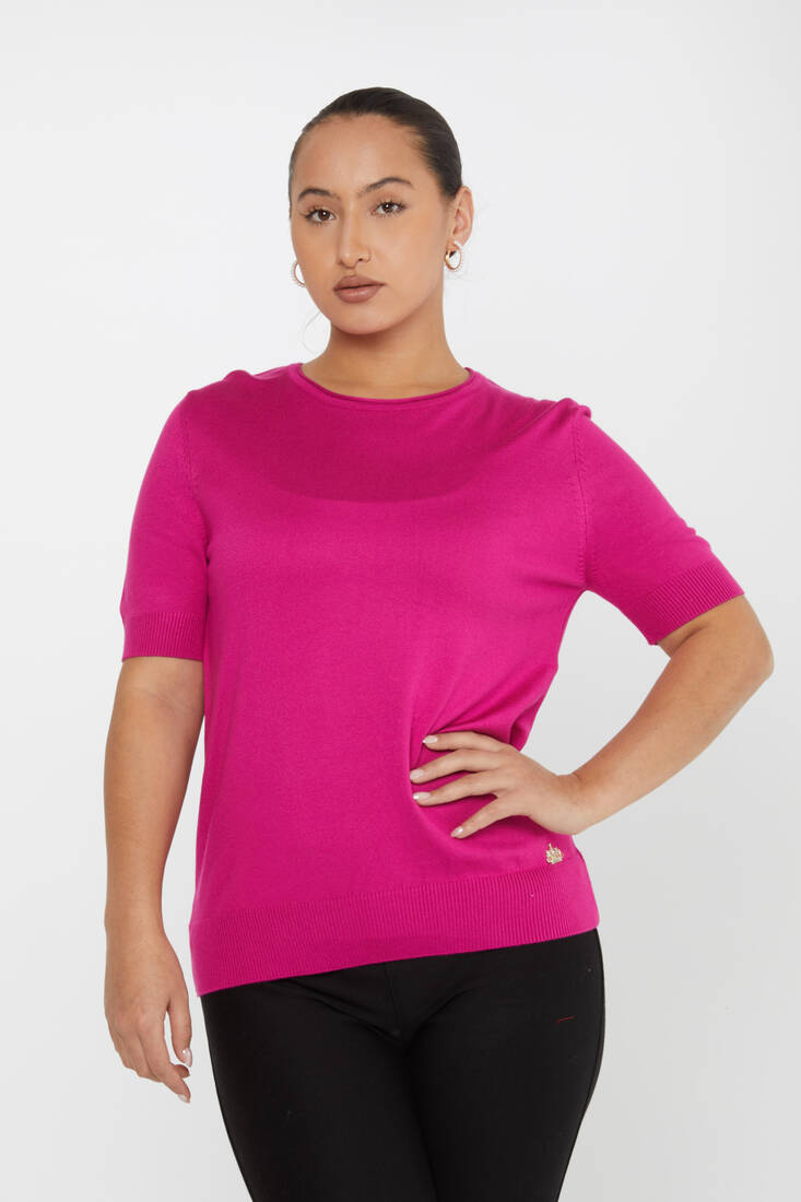 Women's Knitwear American Model Basic Fuchsia - 16271 | KAZEE