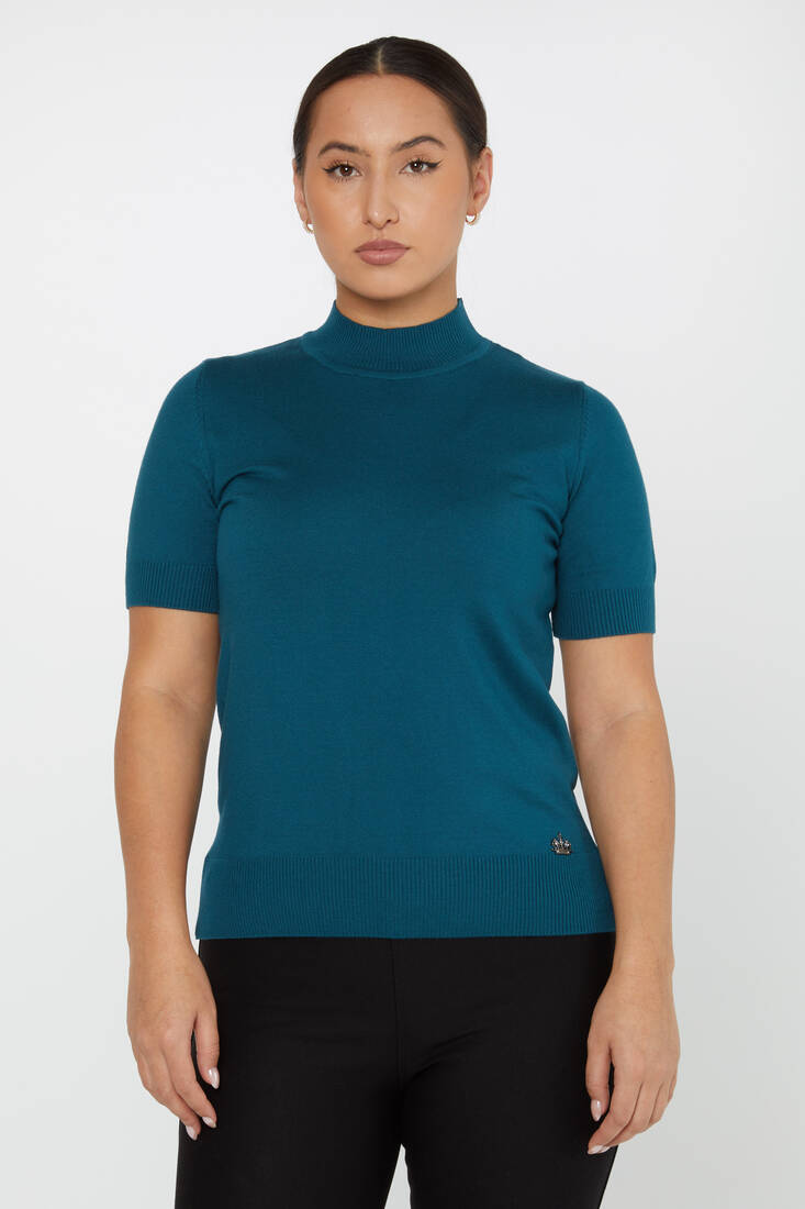 Women's Knitwear American Model Basic Petrol - 14541 | KAZEE