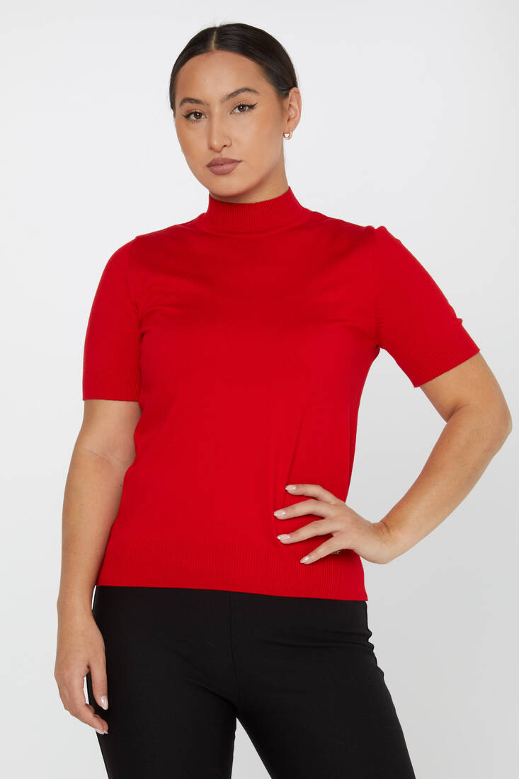 Women's Knitwear American Model Basic Red - 14541 | KAZEE