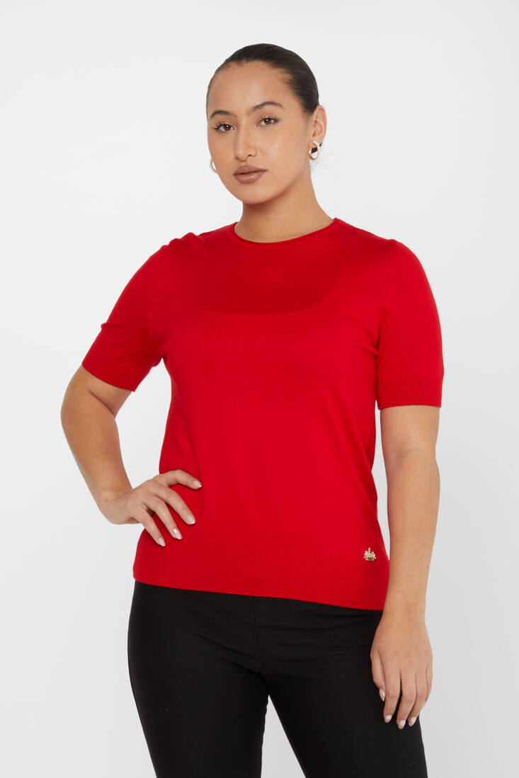 Women's Knitwear American Model Basic Red - 16271 | KAZEE