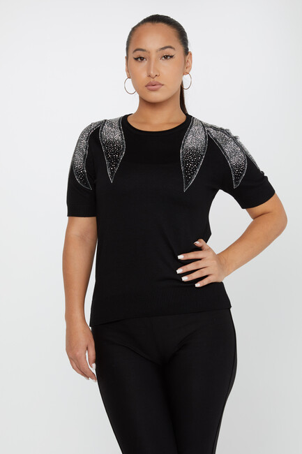 Women's Knitwear American Model Black Ecru - 31238 | KAZEE - Thumbnail