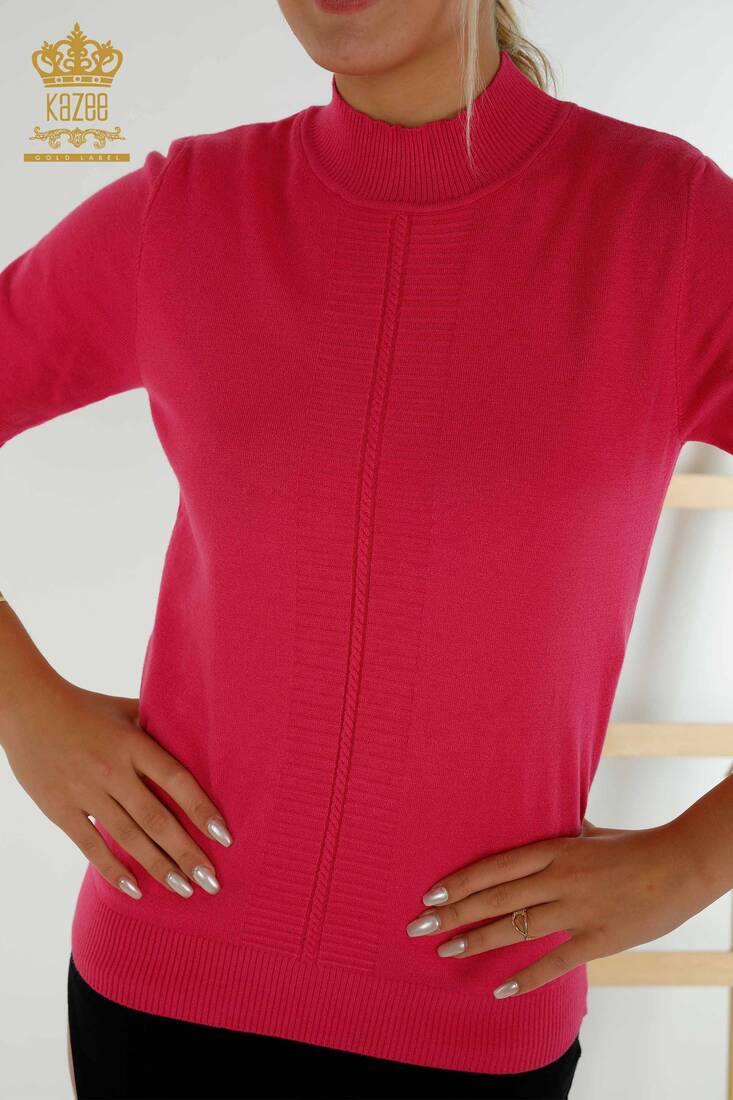 Women's Knitwear American Model Fuchsia - 30334 | KAZEE