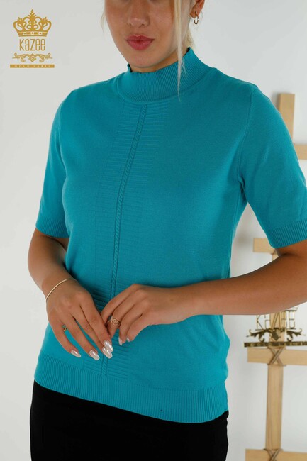 Women's Knitwear American Model Turquoise - 30334 | KAZEE - Thumbnail