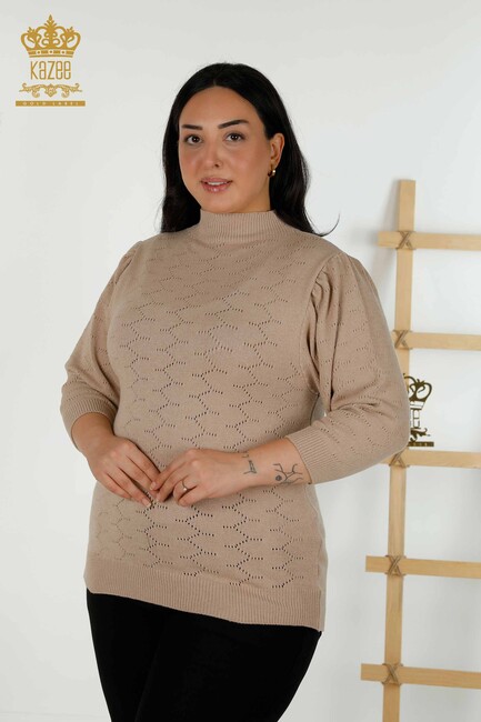 Women's Knitwear Balloon Sleeve Beige - 30341 | KAZEE - Thumbnail