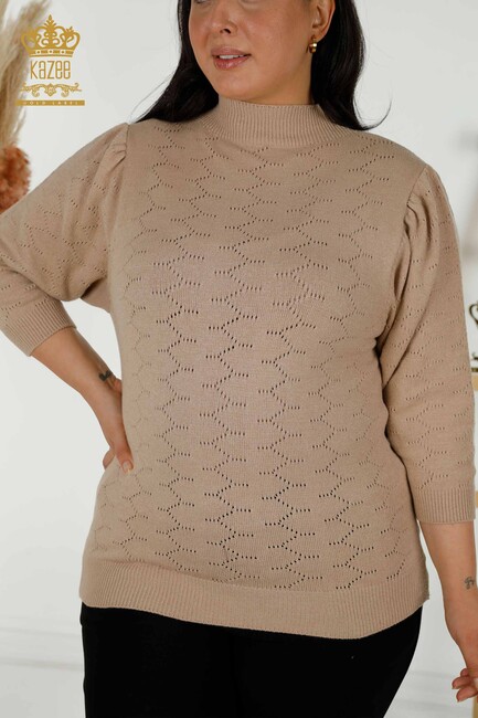 Women's Knitwear Balloon Sleeve Beige - 30341 | KAZEE - Thumbnail