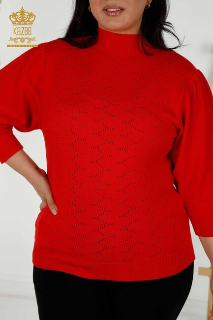 Women's Knitwear Balloon Sleeve Red - 30341 | KAZEE - Thumbnail