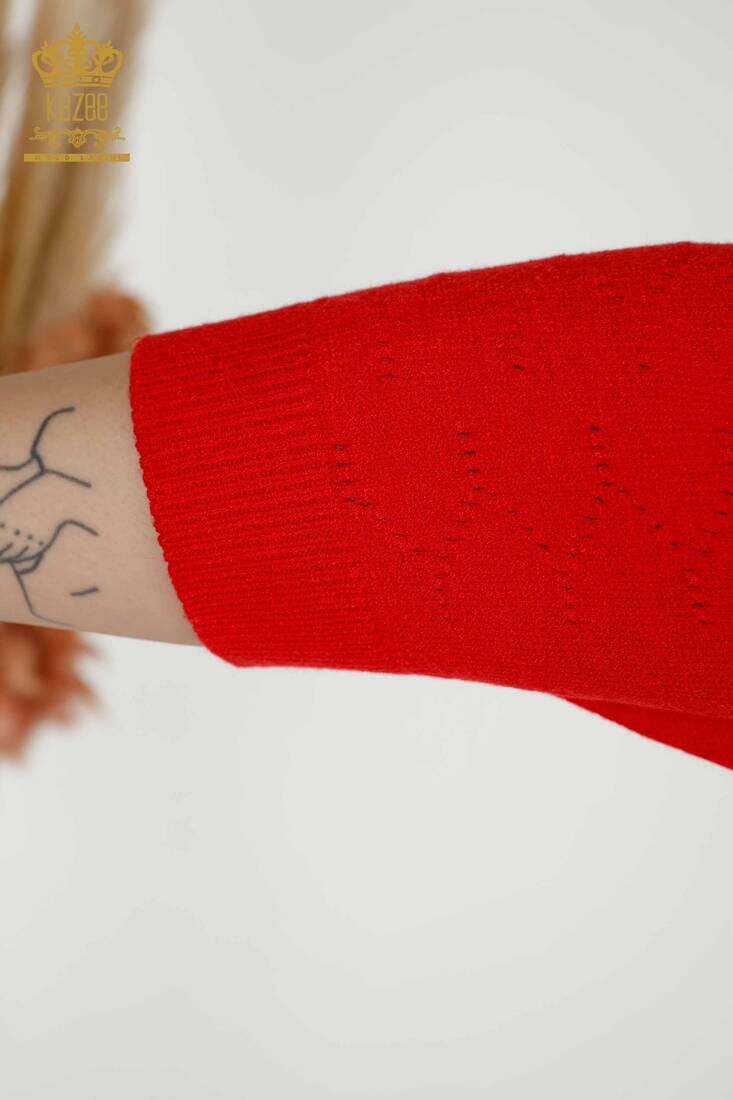 Women's Knitwear Balloon Sleeve Red - 30341 | KAZEE